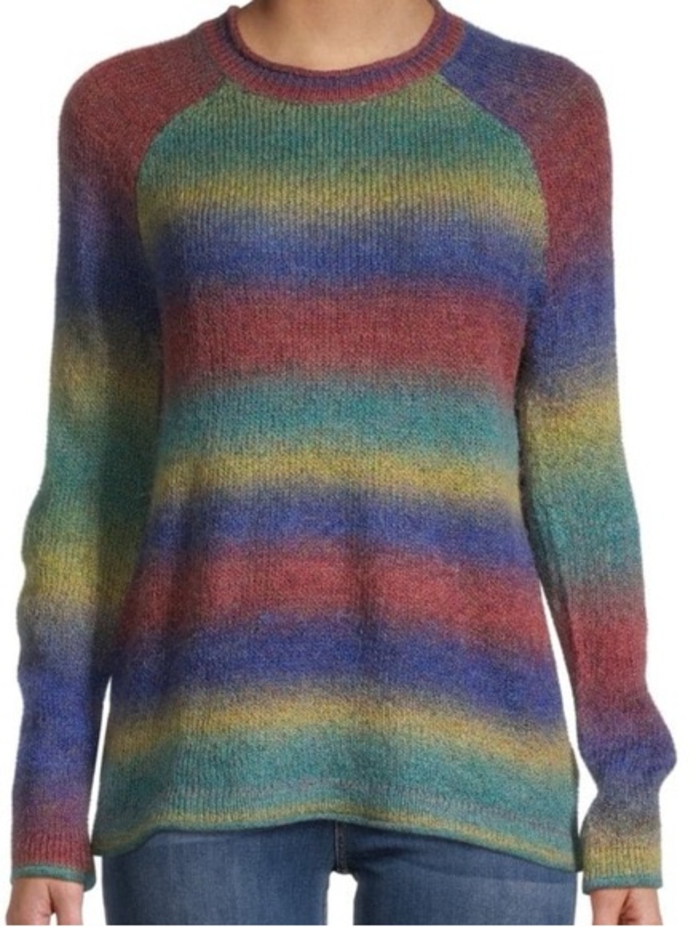 Beachlounge Collection Rainbow Striped Knit Sweater Size Large